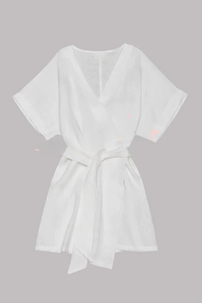 MW | Baumwolle-Leinen-Mischung Taschengürtel Kimono-Minikleid