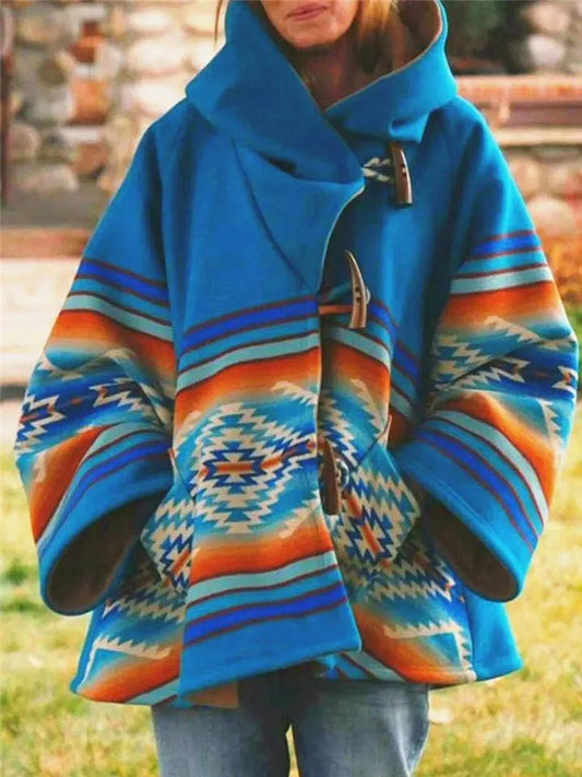 EM | Boho Tribal gemusterter Mantel mit Kapuze