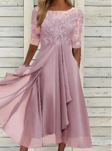 EM | Chiffon midikleid mit transparenten Ärmeln in Midi-Länge