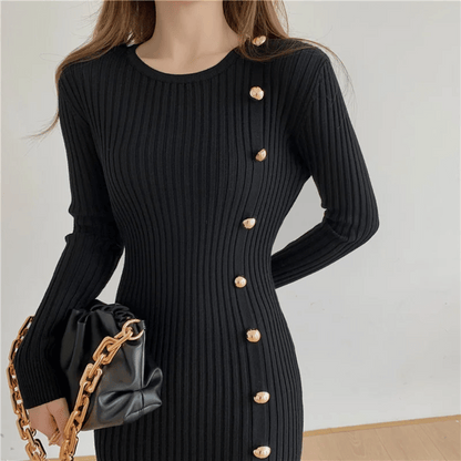 MW | elegantes geripptes Midikleid für Damen