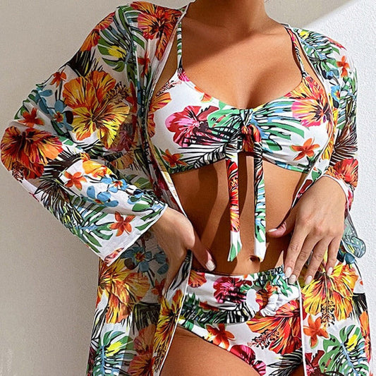 EM | 3-teiliger geblümter Bikini mit Cover-up