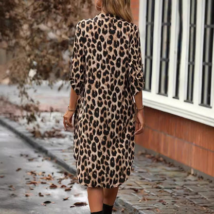 MW | Leopard Print Beach Cover-up V-Ausschnitt Robe Urlaub Bikini Kleid