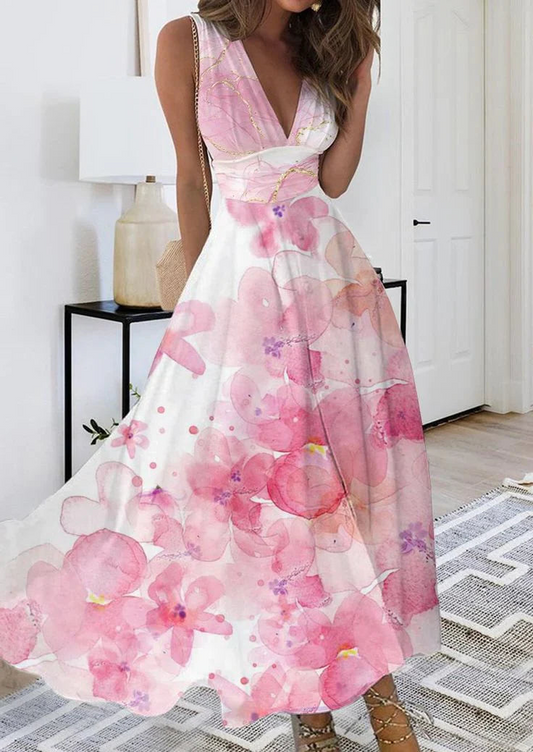 MW | elegantes Maxikleid mit tiefem V-Ausschnitt