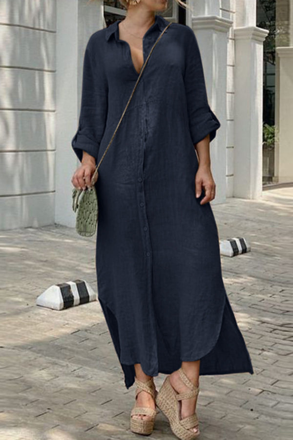MW | SHIRT NECK BUTTON DRESS