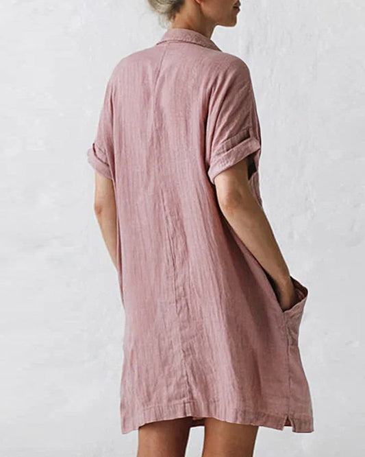 MW | Button Down Long Sleeve V Neck Plain Oversized Dresses Slim Beach Vacation Shirt Dress