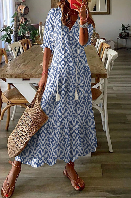 MW | Geometrischer Druck Lässiges V-Ausschnitt Maxikleid