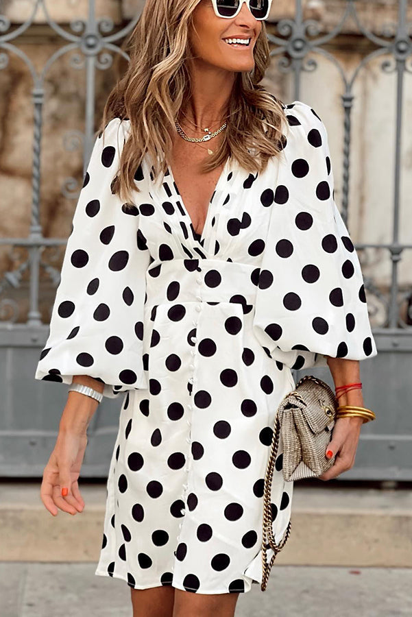 MW | Always The One Polka Dot Button Puffärmel Minikleid