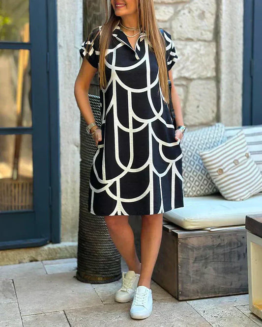 EM | Bedrucktes Midikleid mit kurzen Ärmeln