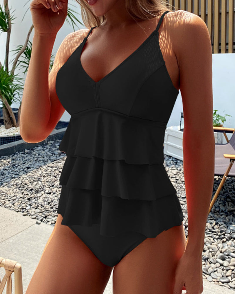 MW | Ruffles geteilter Tankini in einfarbig
