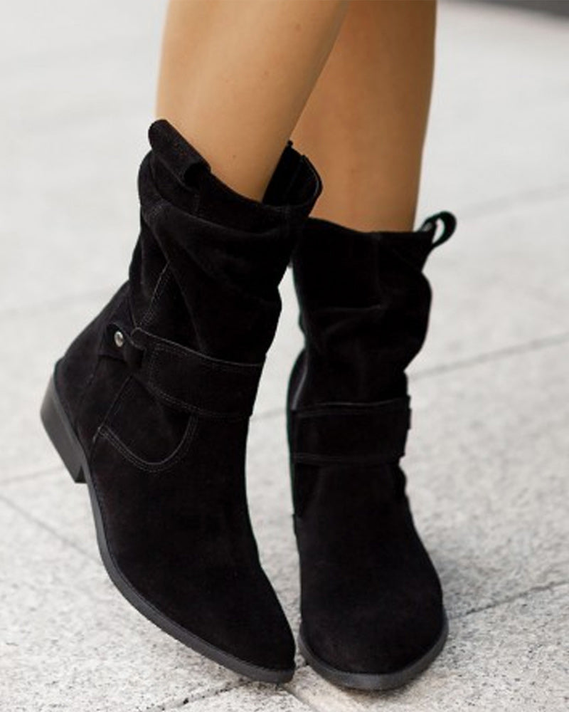 EM | Mid-Calf-Stiefel mit Riemen-Detail