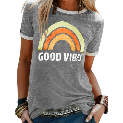 EM | Elegantes Retro-Regenbogen-Good-Vibes-T-Shirt