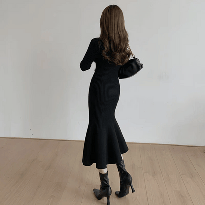 MW | elegantes geripptes Midikleid für Damen