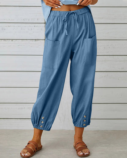 EM | Bequeme Cargohose mit Kordelzug und Knöpfen