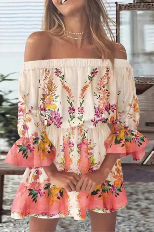 MW | It All Begins with Love Bedrucktes schulterfreies Minikleid