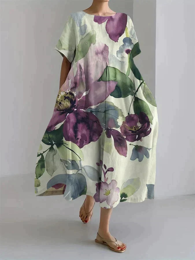 EM | Lockeres Kleid für Frauen mit botanischem Blumenmuster