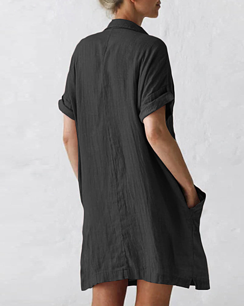 MW | Button Down Long Sleeve V Neck Plain Oversized Dresses Slim Beach Vacation Shirt Dress