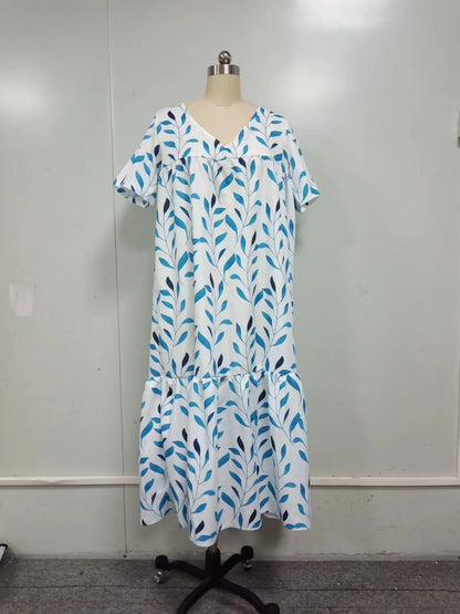 EM | Boho-Strandkleid für Frauen Sommerkleid mit V-Ausschnitt und kurzen Ärmeln mit Blumenmuster