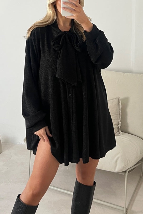 MW | DEMI GOLD METALLIC BOW NECK SHIRT DRESS