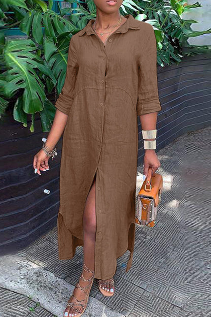 MW | SHIRT NECK BUTTON DRESS