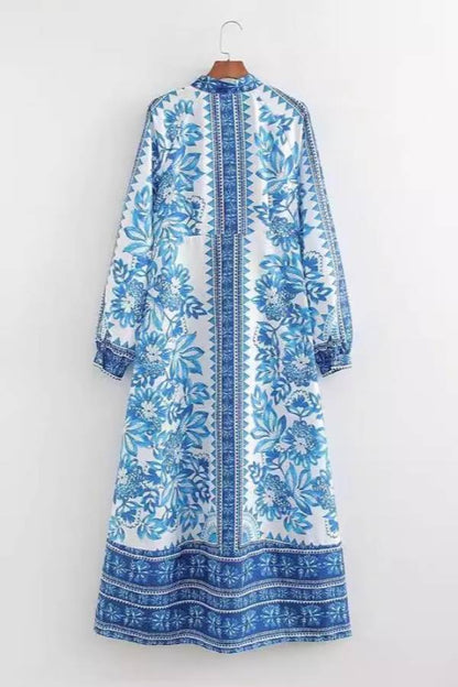 MW | Einzigartiger Druck Button Down Langarm Shirt Maxikleid