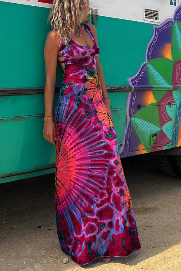 EM | La Bamba Batik-Maxikleid mit kokettem Schnürdetail am Rücken