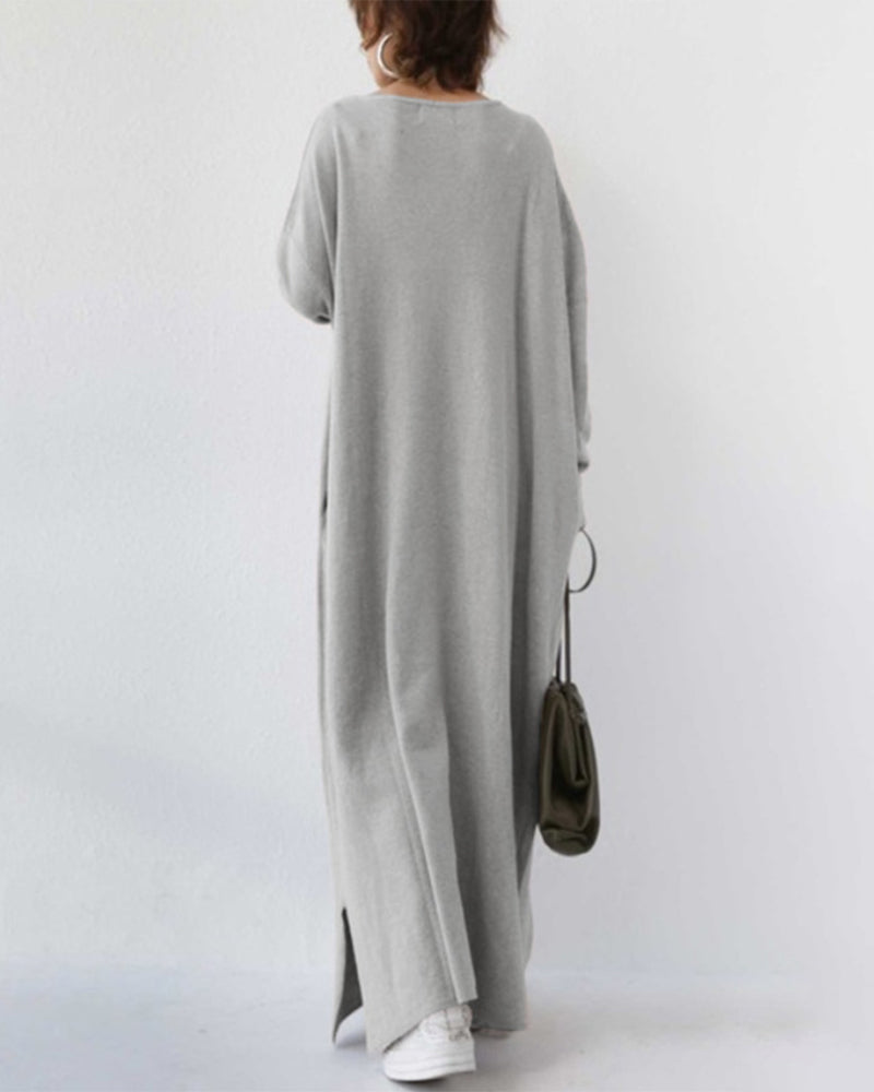 MW | stylisches langärmeliges Maxikleid mit V-Ausschnitt für den Alltag