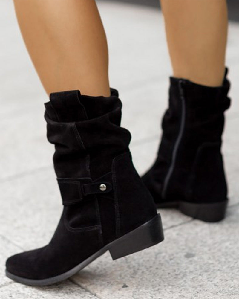 EM | Mid-Calf-Stiefel mit Riemen-Detail