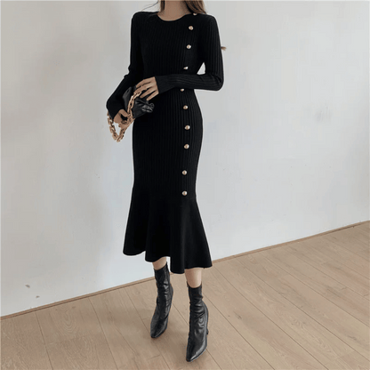 MW | elegantes geripptes Midikleid für Damen