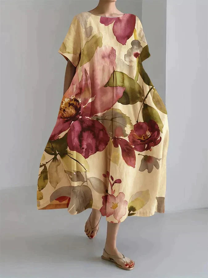 EM | Lockeres Kleid für Frauen mit botanischem Blumenmuster