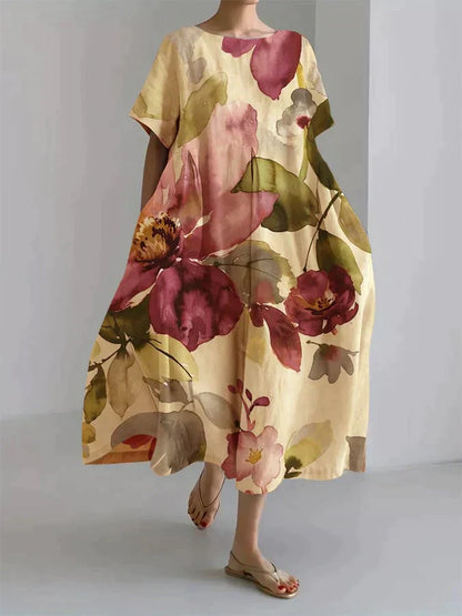 EM | Lockeres Kleid für Frauen mit botanischem Blumenmuster