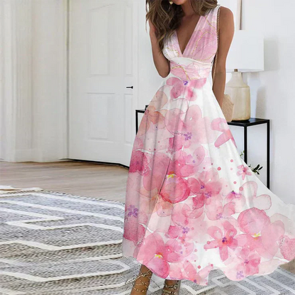 MW | elegantes Maxikleid mit tiefem V-Ausschnitt
