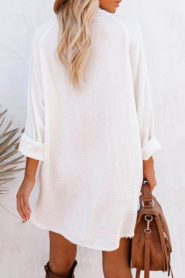 MW | Loose Mid-length Jacket Casual Solid Color Shirt Mini Dress