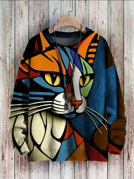EM | Abstrakter Pullover mit Katzenmuster
