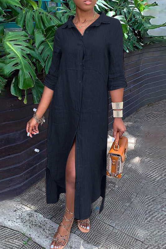 MW | SHIRT NECK BUTTON DRESS