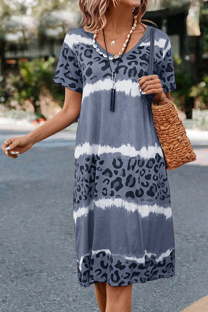 MW | Gradient Leopard Print Lässiges Midikleid