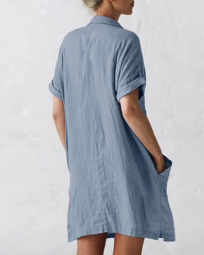 MW | Button Down Long Sleeve V Neck Plain Oversized Dresses Slim Beach Vacation Shirt Dress