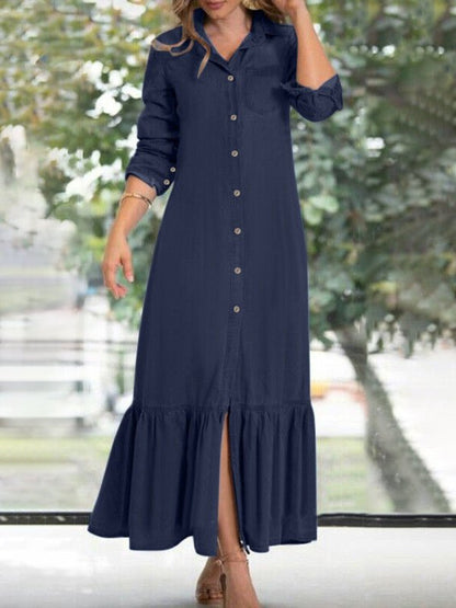 MW | Casual Shirt Denim Kleid Urlaub täglich Frauen Kleidung QZ58