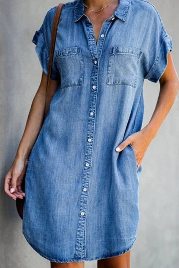 MW | kurzärmliges Midikleid aus Denim