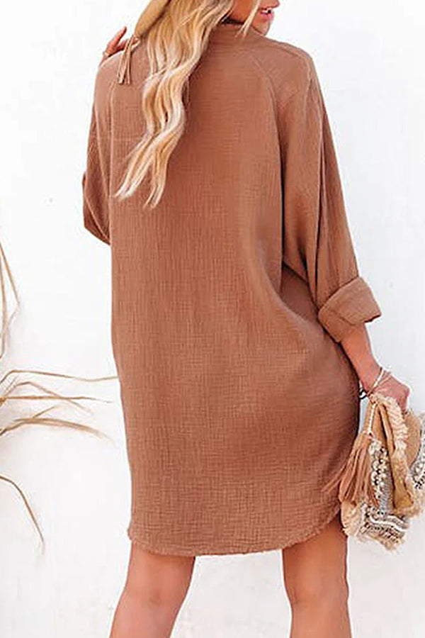 MW | Loose Mid-length Jacket Casual Solid Color Shirt Mini Dress