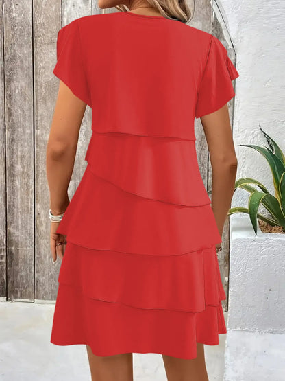 MW | Lässiges Lagenkleid mit Rundhalsausschnitt und gerafften Ärmeln