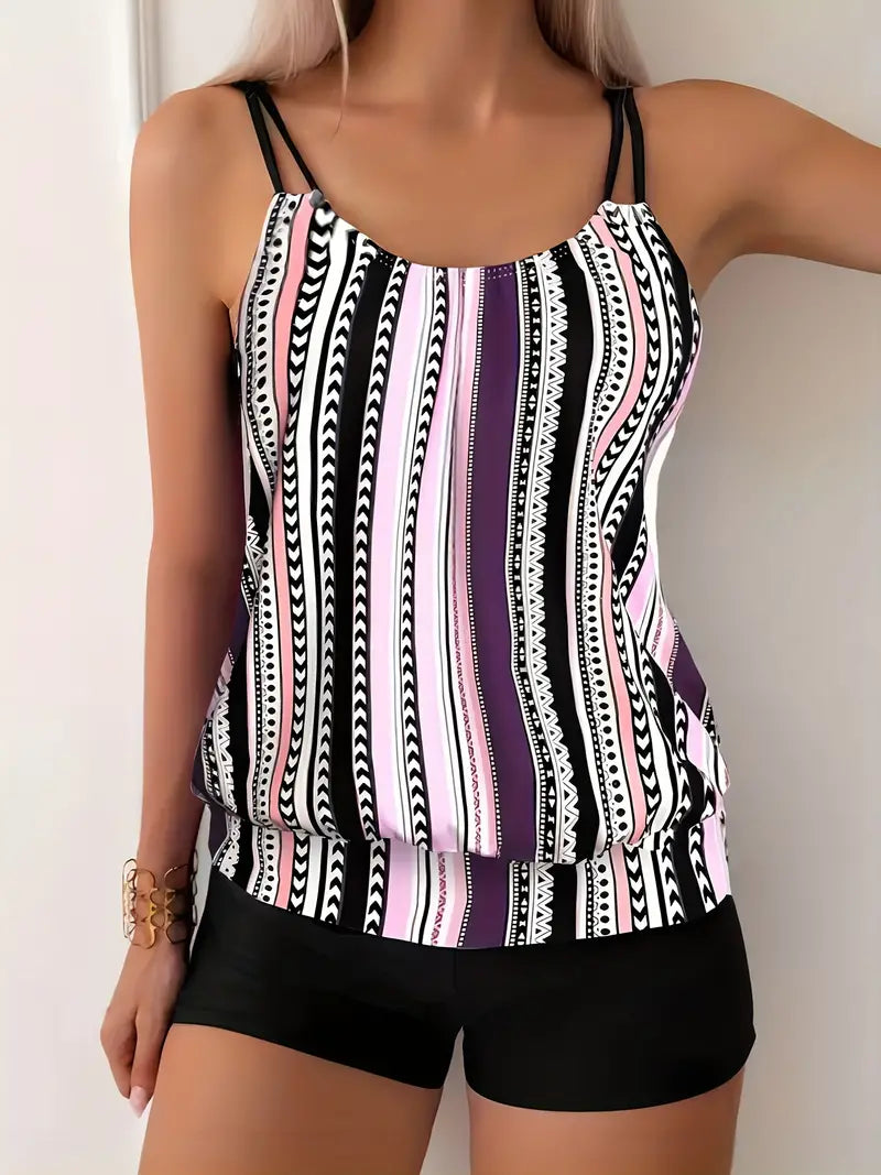 EM | Gestreiftes Tankini mit Druck