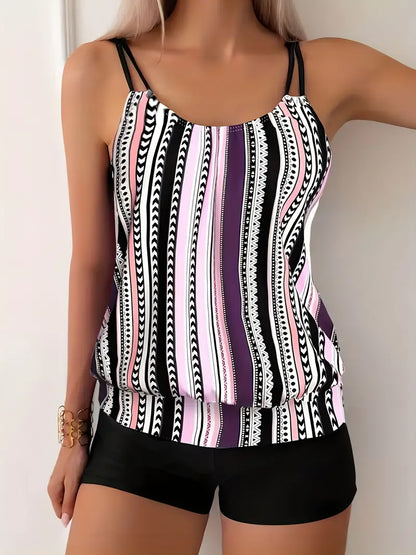 EM | Gestreiftes Tankini mit Druck