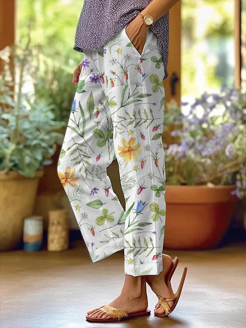 EM | Women's Floral Design Lose Tasche Patchwork Casual Hosen