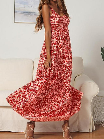 MW | Trägerkleid Maxikleid langes Kleid ärmelloses Print Hot Rot Marineblau S M L XL