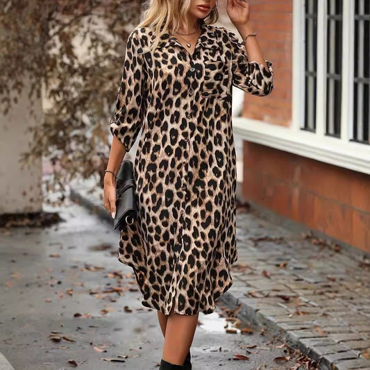 MW | Leopard Print Beach Cover-up V-Ausschnitt Robe Urlaub Bikini Kleid