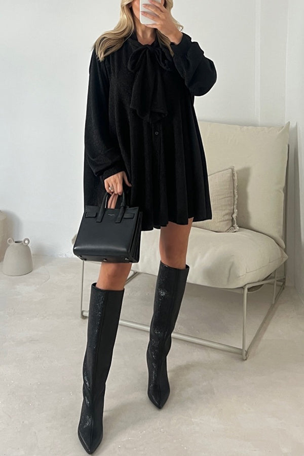 MW | DEMI GOLD METALLIC BOW NECK SHIRT DRESS