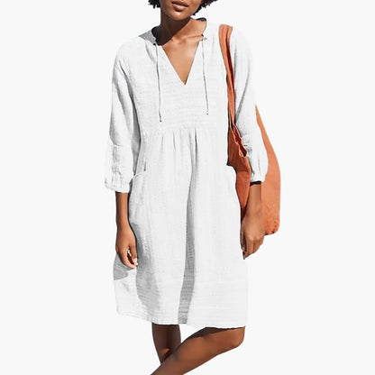 MW | Damen-Sommer-Shirt-Kleid mit Bindekragen und Seitentaschen