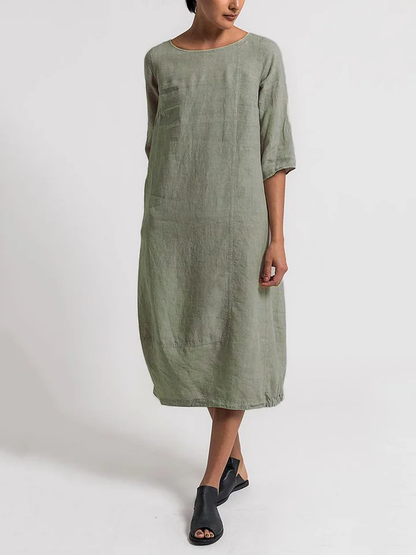 EM | Alice – Lässiges, einfarbiges Freizeitkleid mit Rundhalsausschnitt und 3/4-Ärmeln