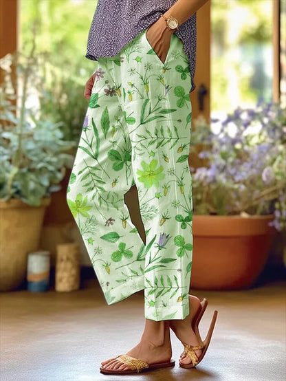 EM | Women's Floral Design Lose Tasche Patchwork Casual Hosen