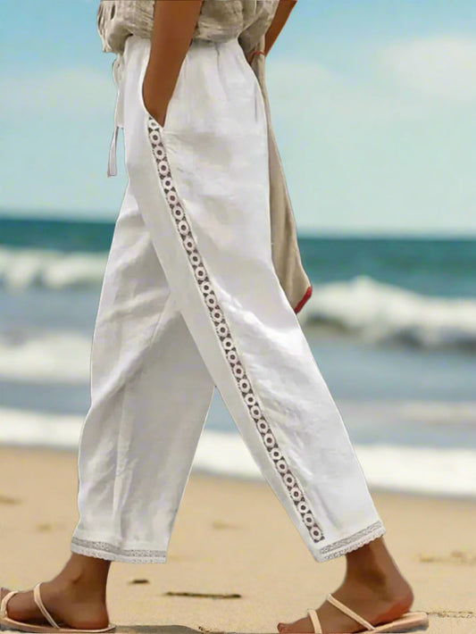 EM | Weiße Boho-Hose mit Kordelzug